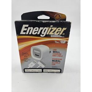 Energizer 10W USB Wall Charger and 30-Pin Cable for iPad iPhone iPod White